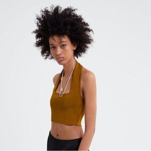 Knit Halter Crop Top - Olive